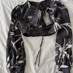 All Saints Black and White Floral Blouse